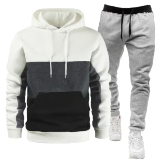 Men Color Block Hoodie & Joggers Set Autumn