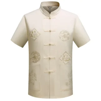 Men's Chinese Tang Suit Short Sleeve White Summer Exercise Wear