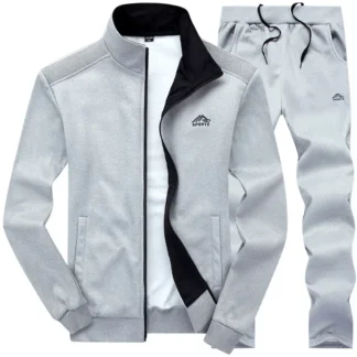 Men Gray Collared Track Suit Set Spring Autumn