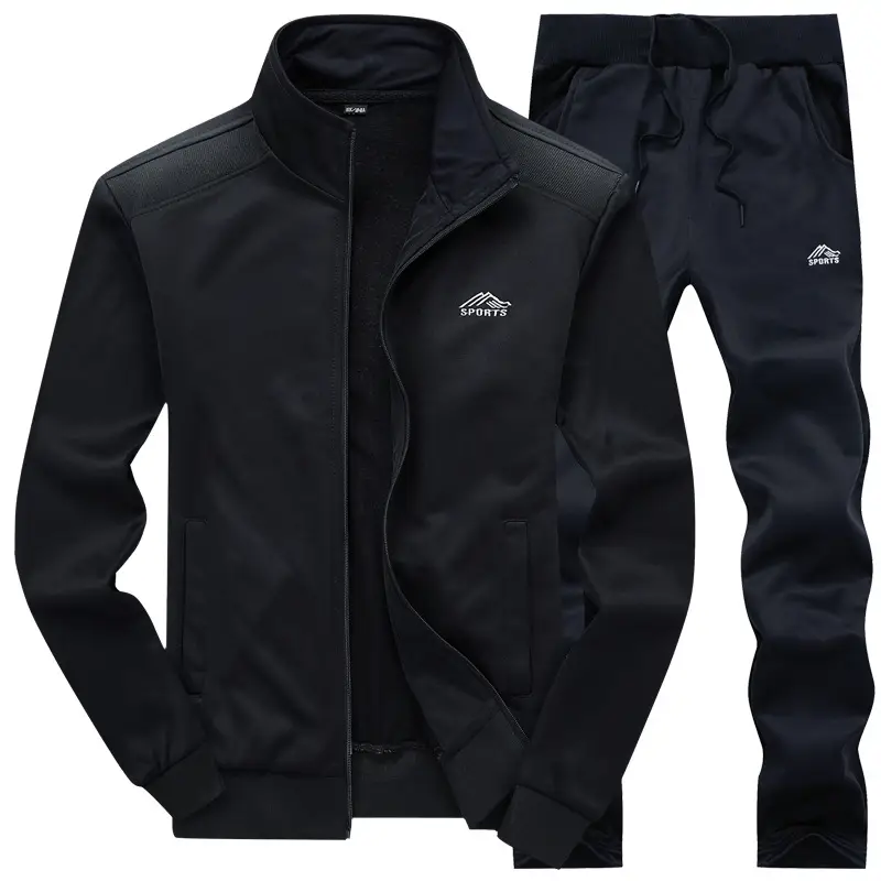 Men Gray Collared Track Suit Set Spring Autumn - Image 2