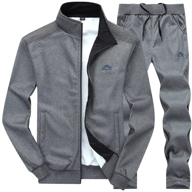 Men Gray Collared Track Suit Set Spring Autumn - Image 4