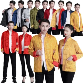 Men's Chinese Tang Suit Jacket Red Gold Long Sleeve