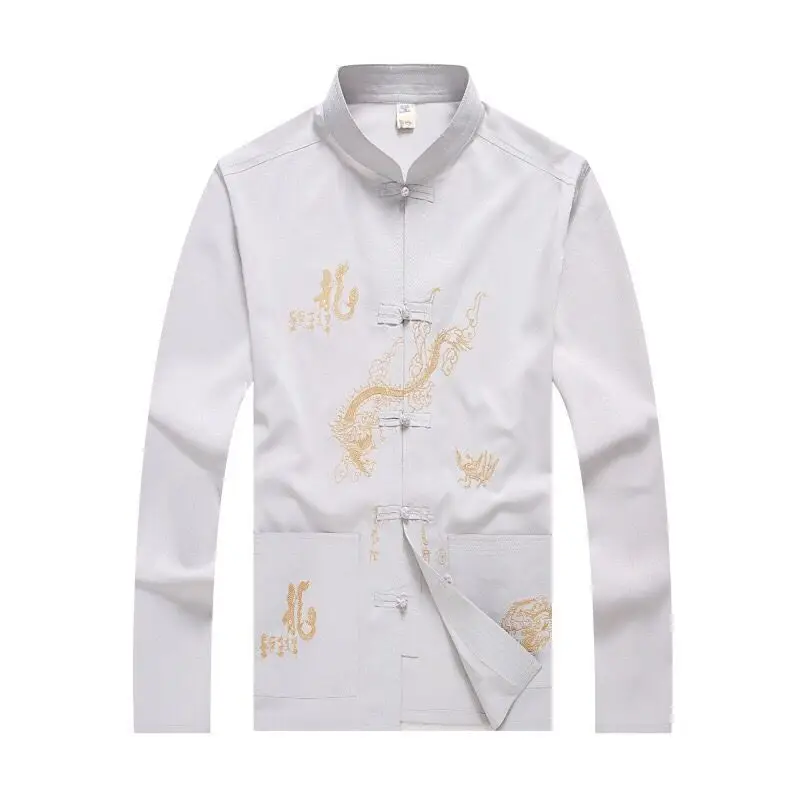 Men's Embroidered Dragon Tang Suit Summer Long Sleeve - Image 2
