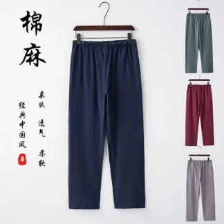 Men Cotton Linen Taiji Pants Loose Fit Multi Color