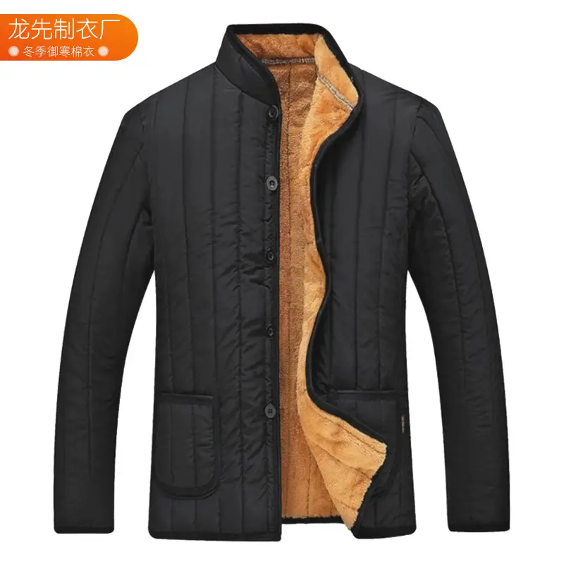 Black Velvet Padded Jacket for Men Winter