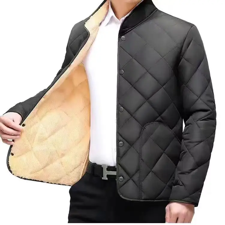 Black Velvet Padded Jacket for Men Winter - Image 4
