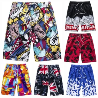 Men Quick-Dry Graphic Beach Shorts Loose Plus Size