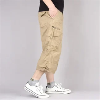 Men Khaki Cargo Shorts Loose Fit Summer Outdoor