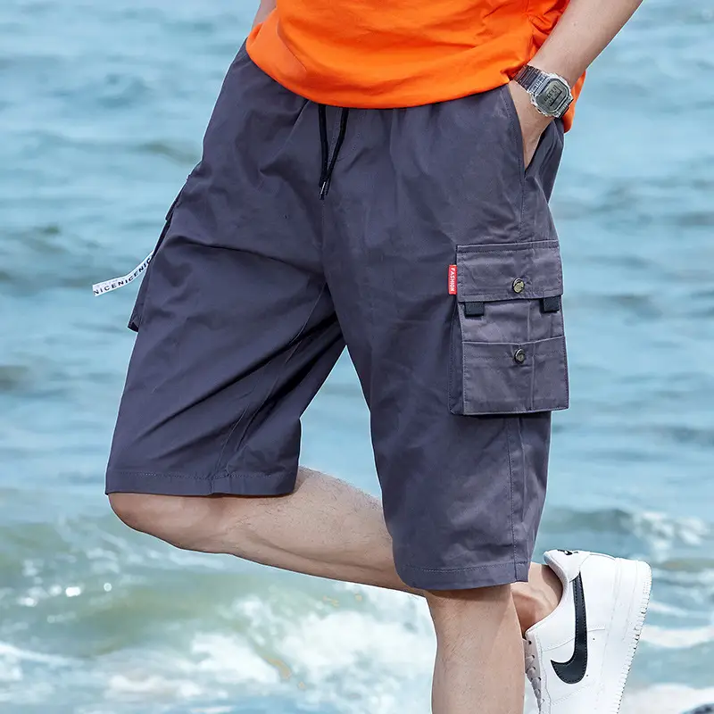 Men Black Cargo Shorts Summer Loose Fit Cotton Multi Pocket - Image 3