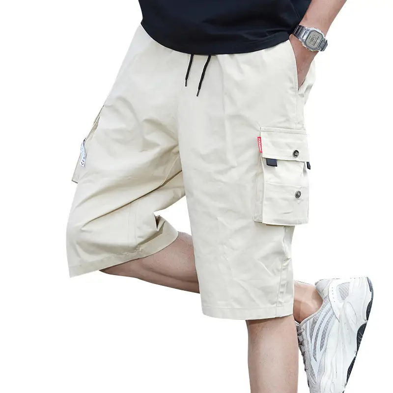 Men Black Cargo Shorts Summer Loose Fit Cotton Multi Pocket - Image 5
