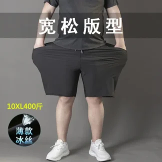 Men Loose Ice Silk Shorts Black 10XL Summer