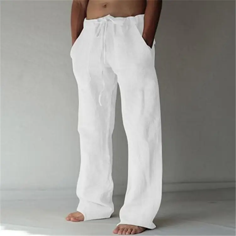 Men Loose Drawstring Linen Cotton Pants Multi Color - Image 2