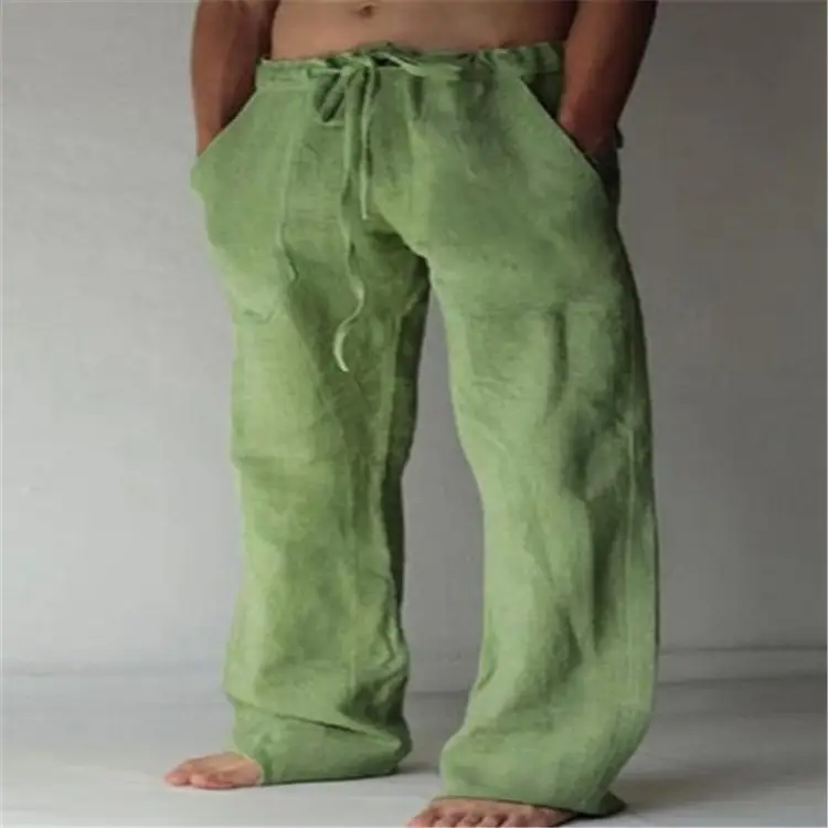 Men Loose Drawstring Linen Cotton Pants Multi Color - Image 3
