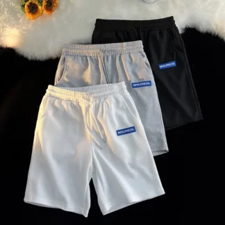 Men Waffle Loose Fit Shorts Summer Black Grey White