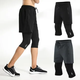Men's Fake Two-Piece Stretch Running Shorts Gray