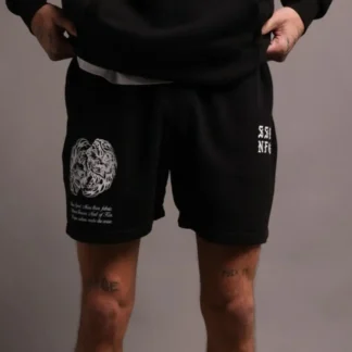 Men Black Graphic Cotton Shorts Summer Wear Loose Fit