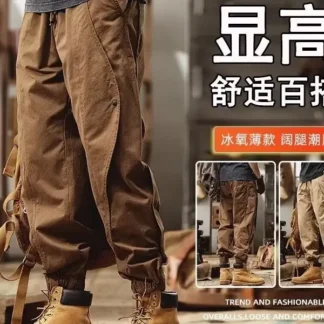 Men Khaki Retro Tether Overalls Autumn New