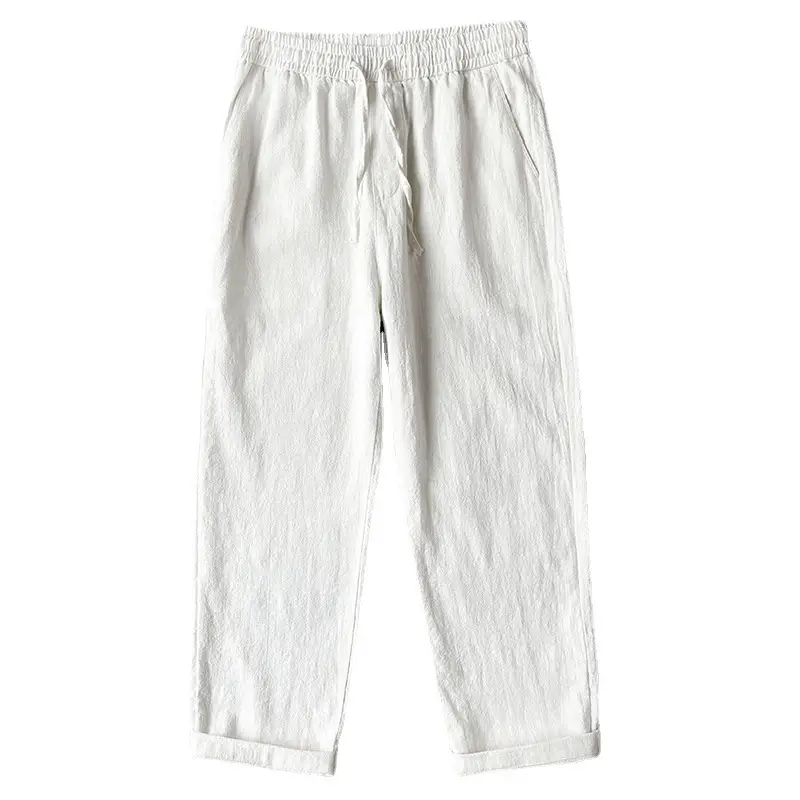 Men Loose Cotton Linen Pants Summer Casual White Black Grey Beige - Image 5