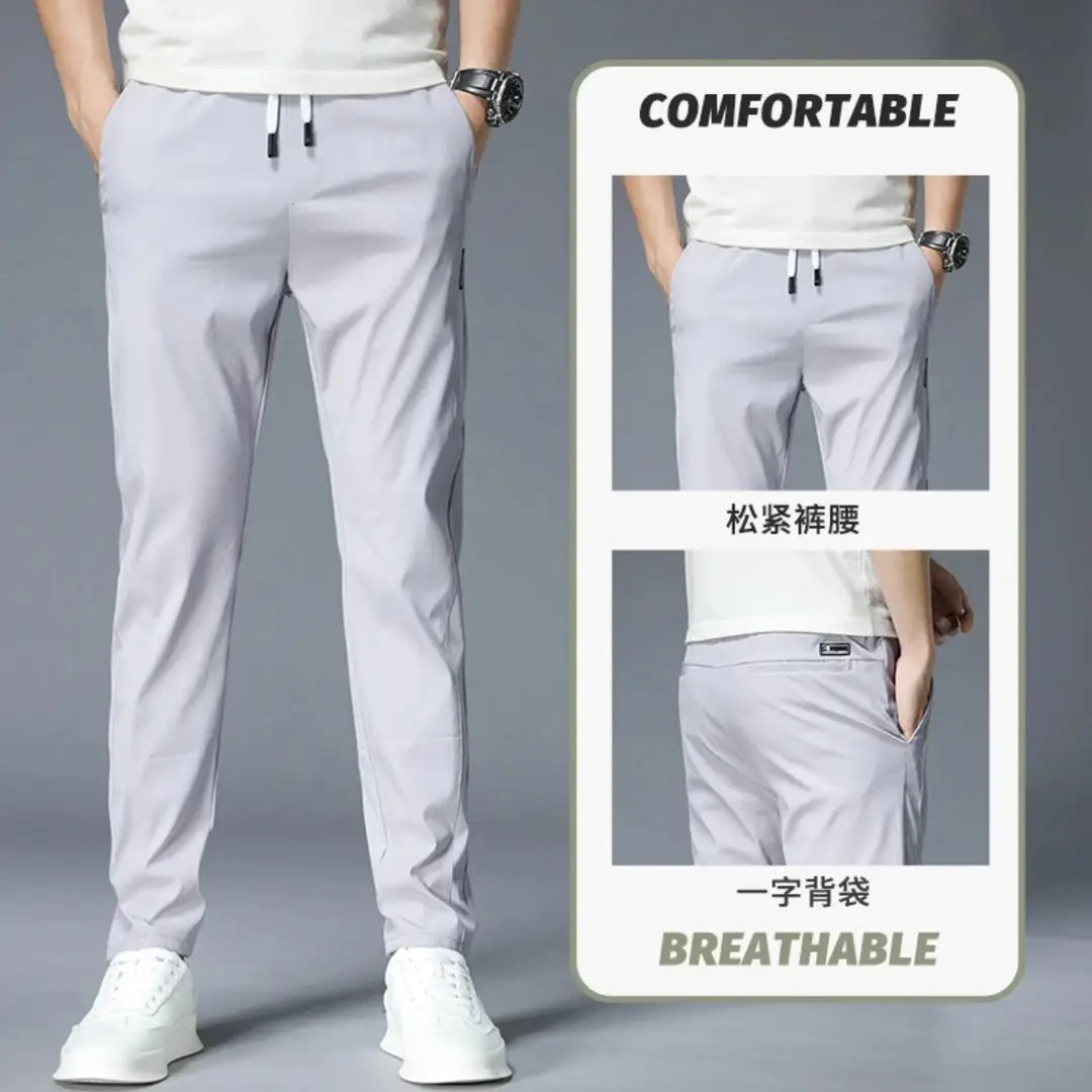Men Ice Silk Pants Breathable Casual Black - Image 4