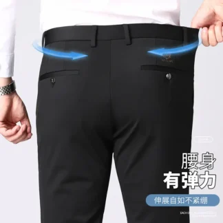 Men Black Stretch Business Pants Waist Elastic