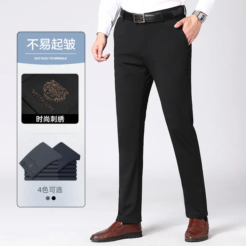 Men Black Stretch Business Pants Waist Elastic - Image 3