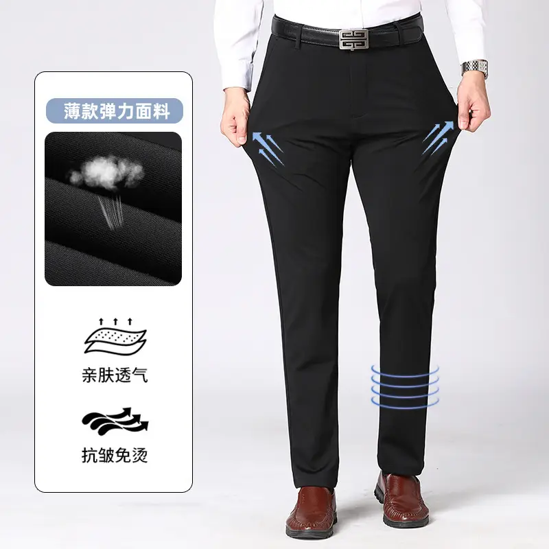 Men Black Stretch Business Pants Waist Elastic - Image 4