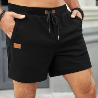 Men Waffle Texture Black Casual Shorts Summer