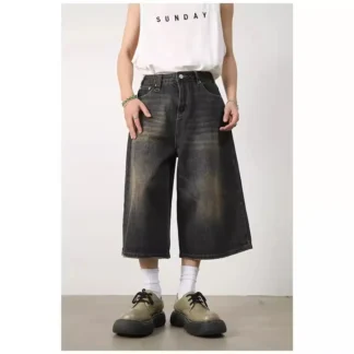 Men Denim Cropped Shorts S-Old Blue Trendy Modern