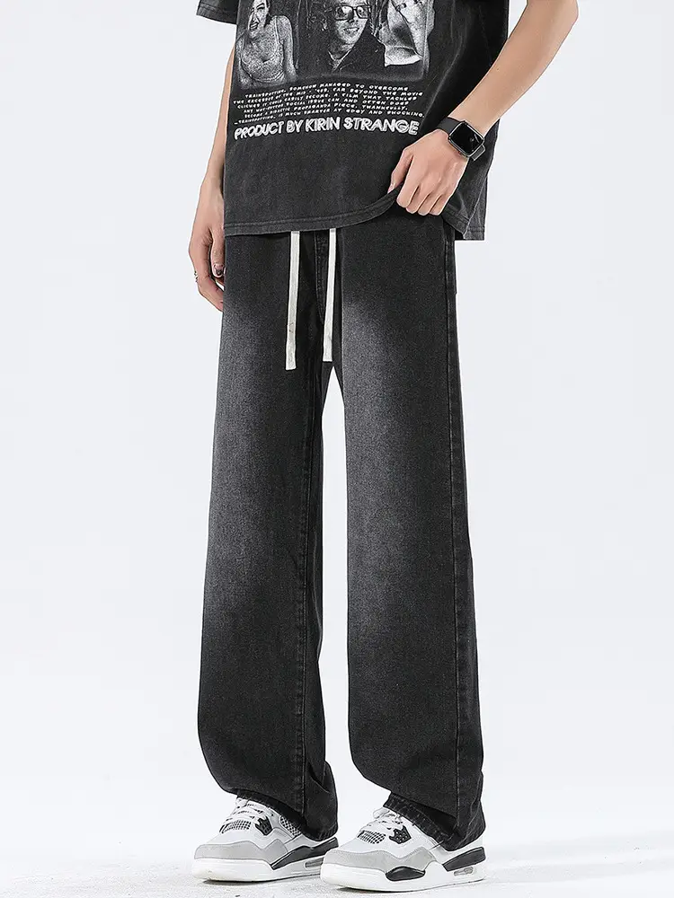 Wide Leg Jeans Blue Wash Drawstring Waist 2025 - Image 2