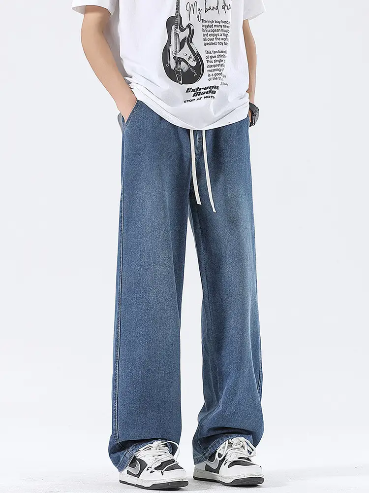 Wide Leg Jeans Blue Wash Drawstring Waist 2025 - Image 3