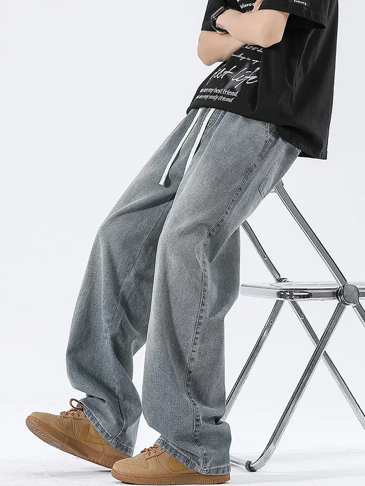 Wide Leg Jeans Blue Wash Drawstring Waist 2025 - Image 5