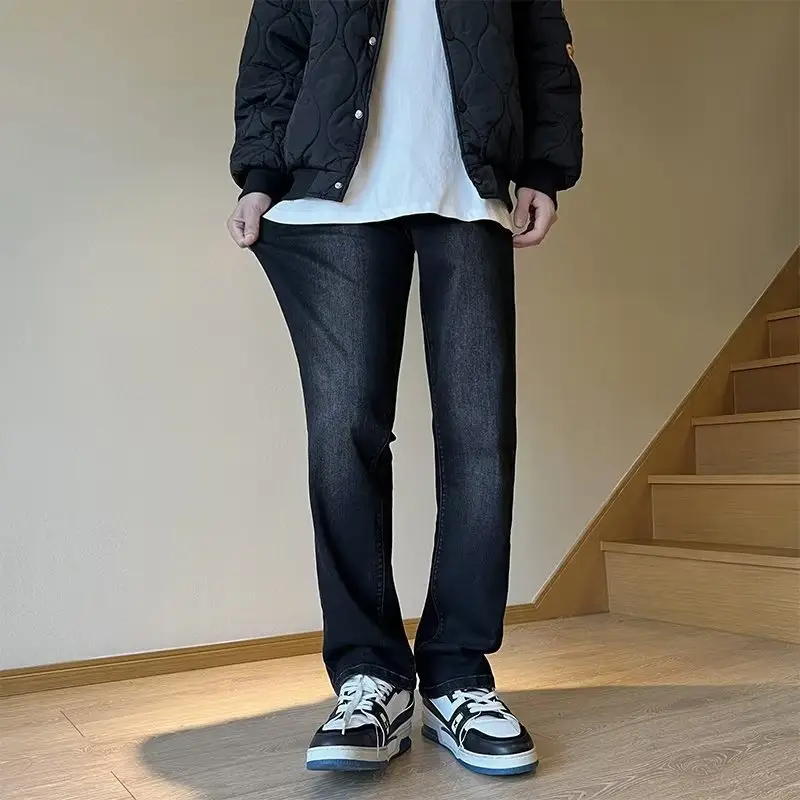Men Black Elastic Straight Fit Jeans Autumn - Image 2