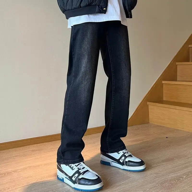Men Black Elastic Straight Fit Jeans Autumn - Image 3
