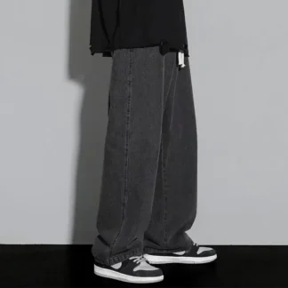 Men Dark Gray Fleece Lined Loose Pants Winter