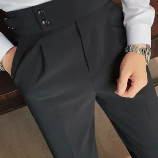 Men's High Waist Slim Fit Business Pants Black Autumn