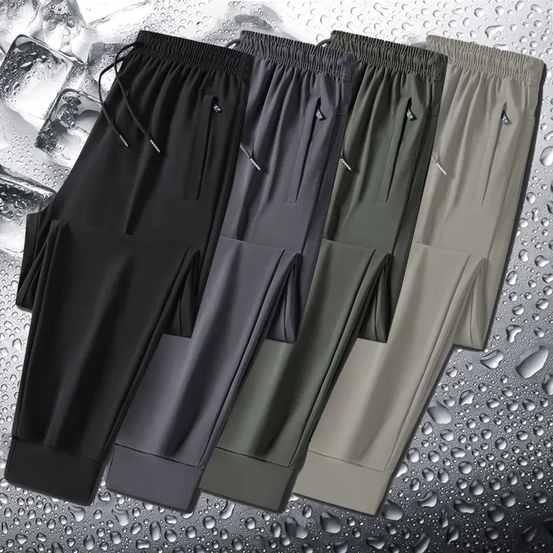 Men Ice Silk Pants Summer Loose Breathable Casual