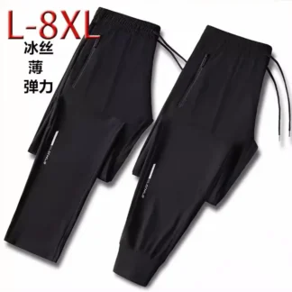 Men Ice Silk Stretch Pants L-8XL Breathable Casual