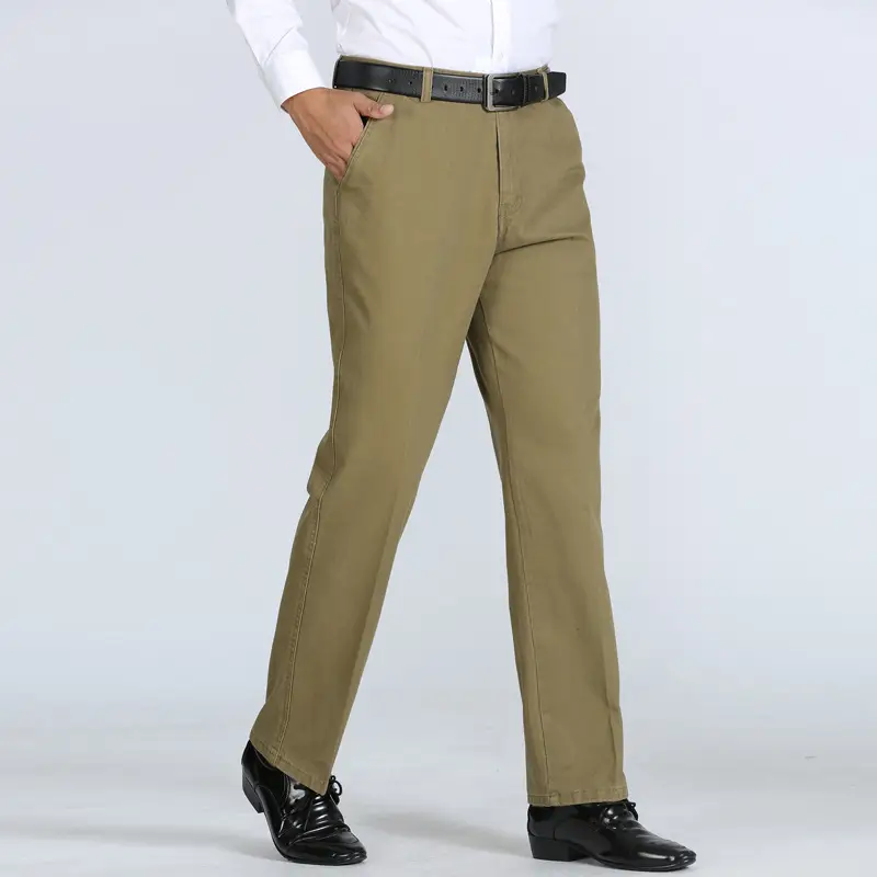 Men Cotton Plain Pants Grey Black Khaki Olive Straight Cut - Image 3