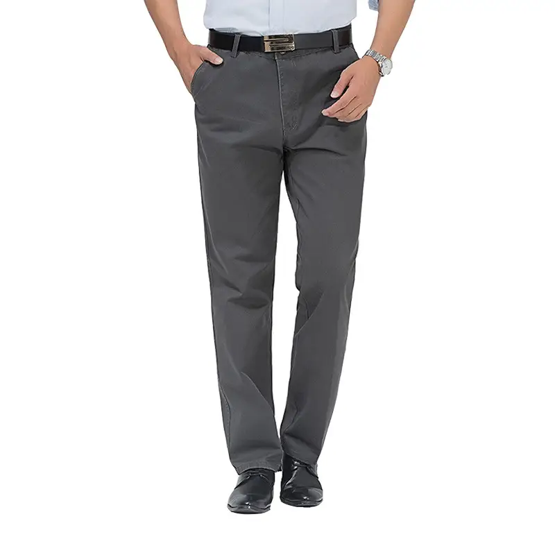 Men Cotton Plain Pants Grey Black Khaki Olive Straight Cut - Image 5