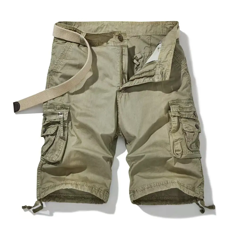 Men Blue Cargo Shorts with Pockets and Belt - Image 2