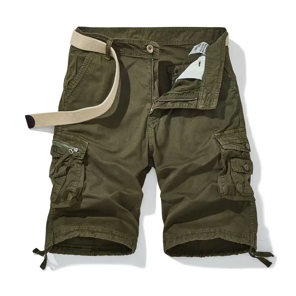Men Blue Cargo Shorts with Pockets and Belt - Image 4