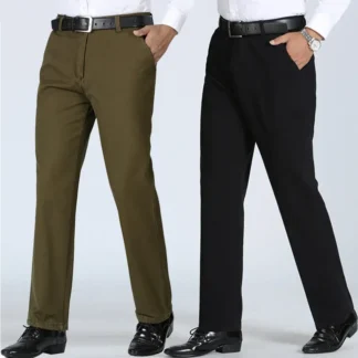 Men Straight Cotton Pants Black Olive Autumn Business Casual