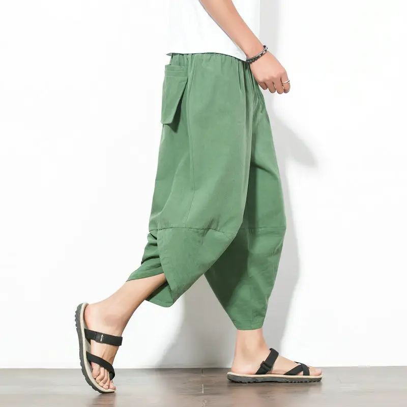 Men Loose Harem Pants Red Cotton Plus Size - Image 2