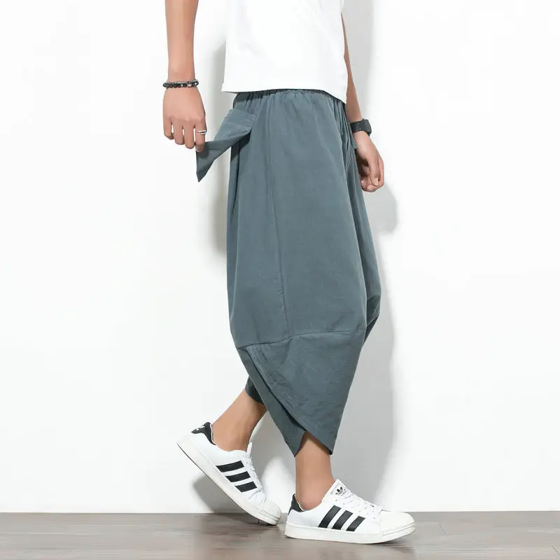 Men Loose Harem Pants Red Cotton Plus Size - Image 3