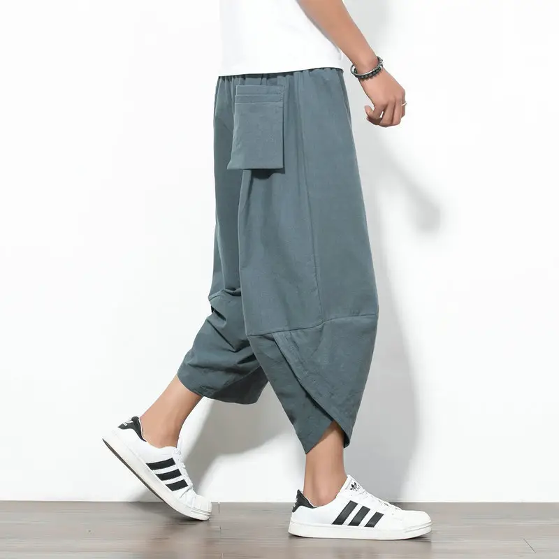 Men Loose Harem Pants Red Cotton Plus Size - Image 4