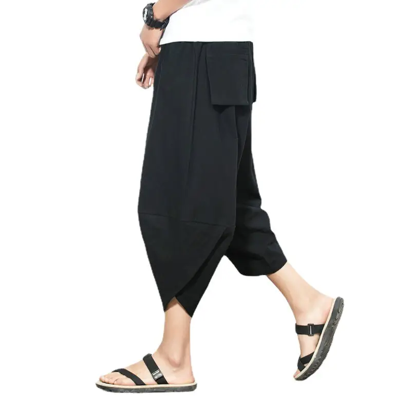 Men Loose Harem Pants Red Cotton Plus Size - Image 5