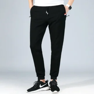 Men Black Knitted Ankle Pants Autumn Casual Sports Wear