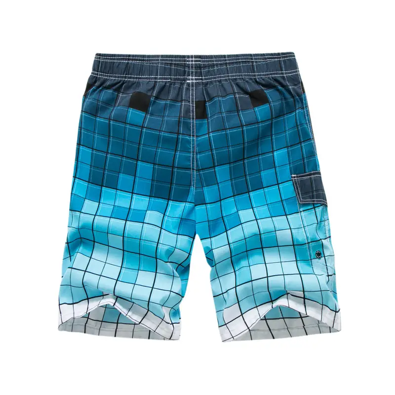 Men Plaid Quick-Dry Beach Shorts Blue Gradient Loose Fit - Image 2