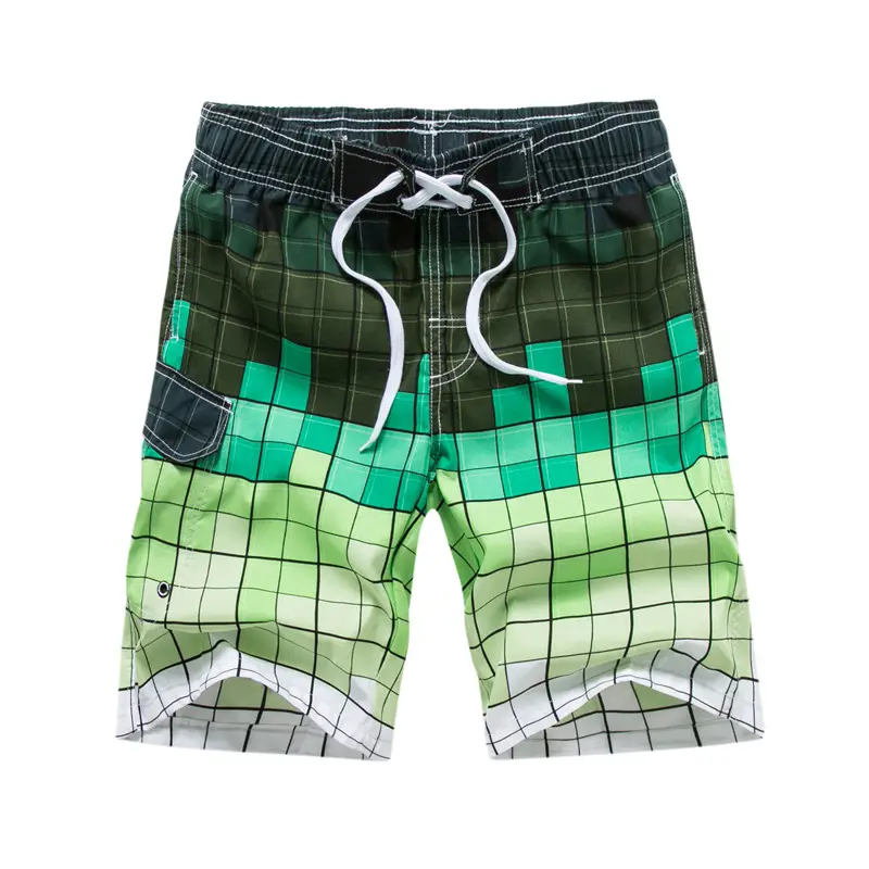 Men Plaid Quick-Dry Beach Shorts Blue Gradient Loose Fit - Image 3