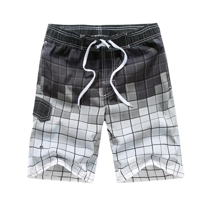 Men Plaid Quick-Dry Beach Shorts Blue Gradient Loose Fit - Image 4